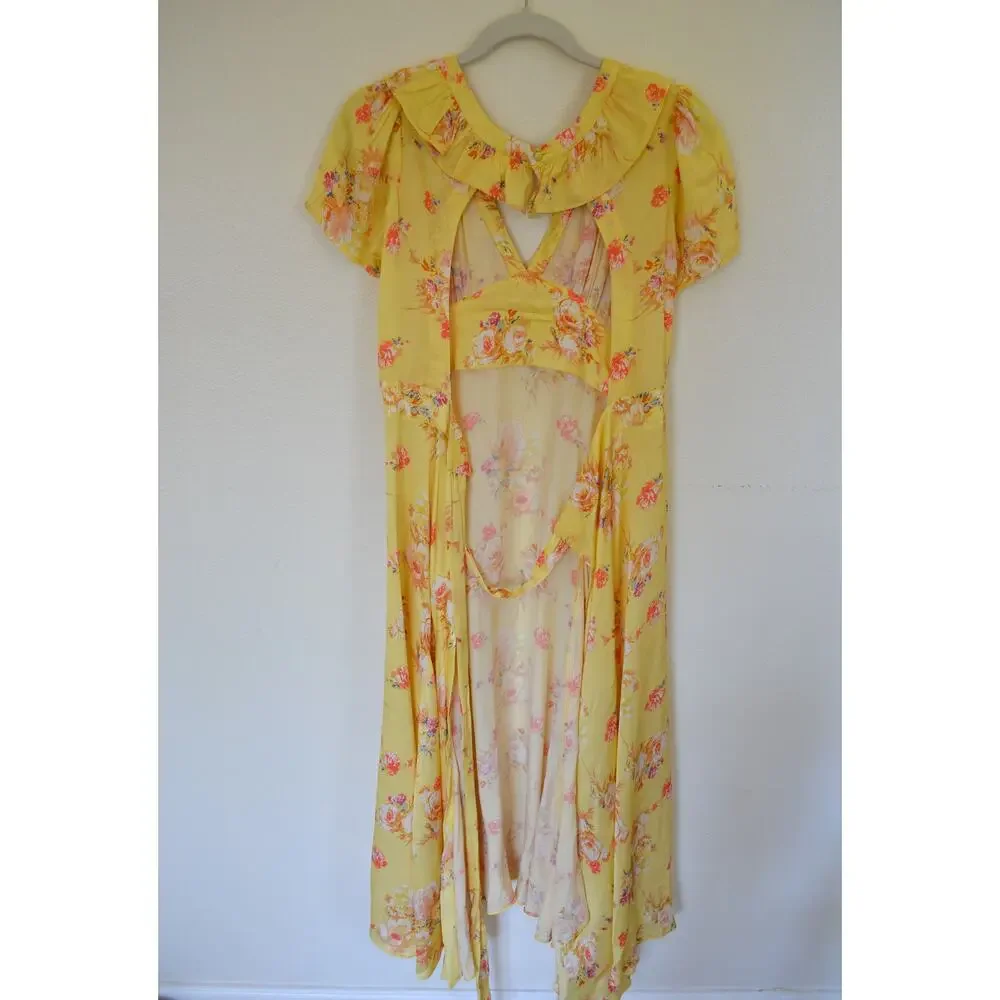 By TiMo Yellow Floral Wrap Style Midi Dress - Picture 6 of 7